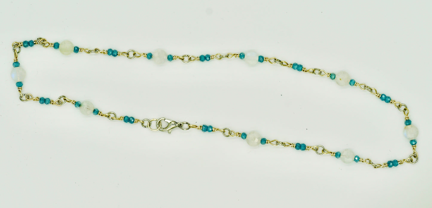 Moon Stone Aquamarine 925 Sterling Silver Rosary 16 Inch Necklace