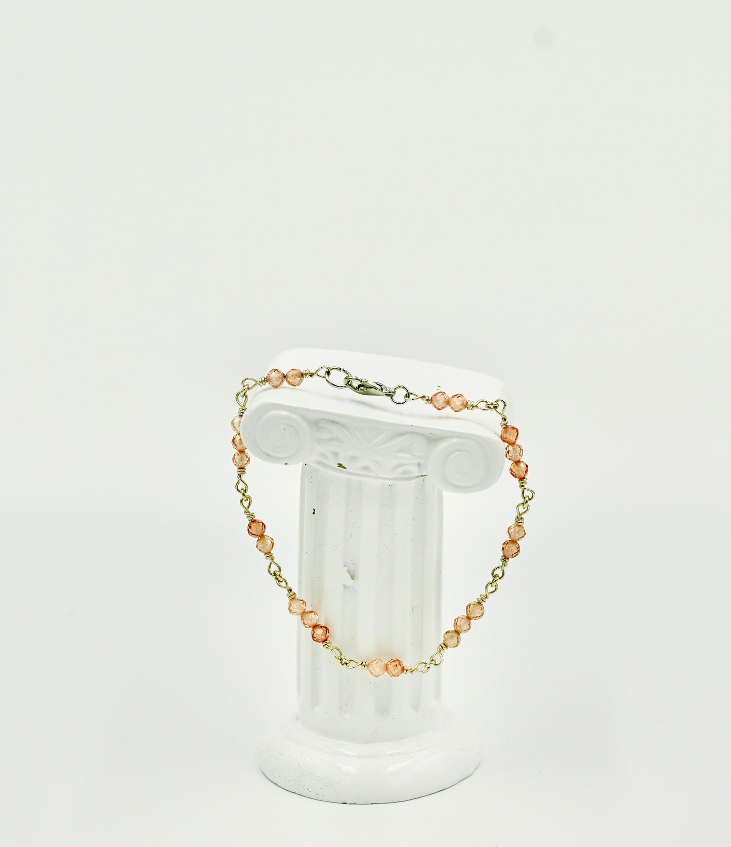Sterling Silver Rosary Cognac Facetted Chrystals 8 Inch Bracelet