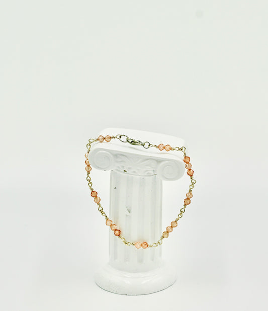 Sterling Silver Rosary Cognac Facetted Chrystals 8 Inch Bracelet