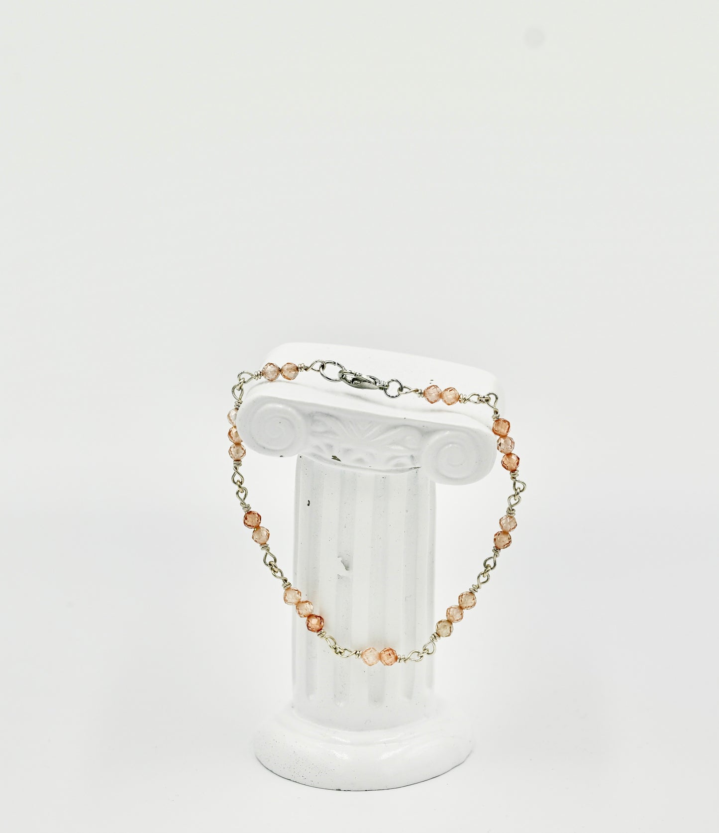 Sterling Silver Rosary Cognac Facetted Chrystals 8 Inch Bracelet