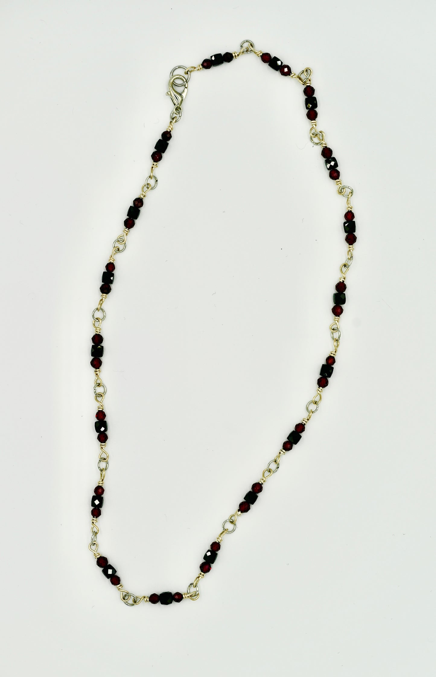Black Spinel Red Garnet Accent 16 Inch 925 Rosary Necklace