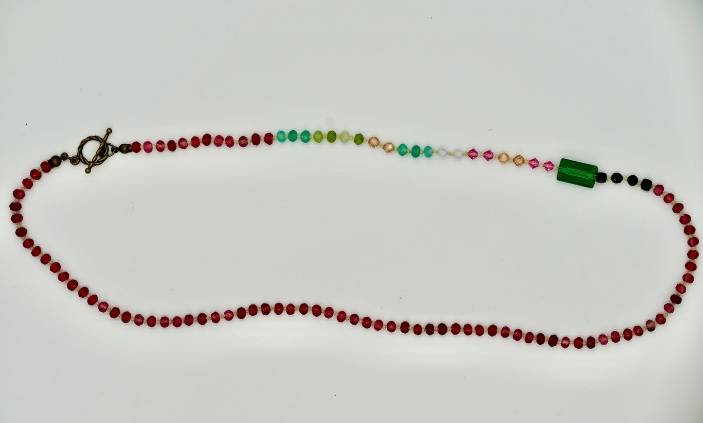 19 inch Tourmaline Eclectic Knotted silk Nacklece