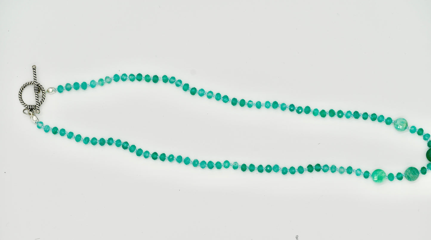 19 inch Aquamarine Knotted silk Necklace