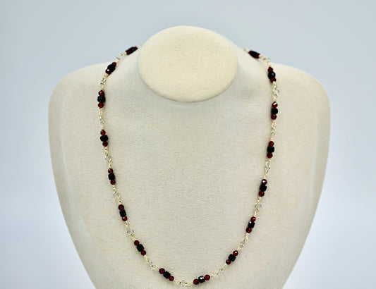 Black Spinel Red Garnet Accent 16 Inch 925 Rosary Necklace
