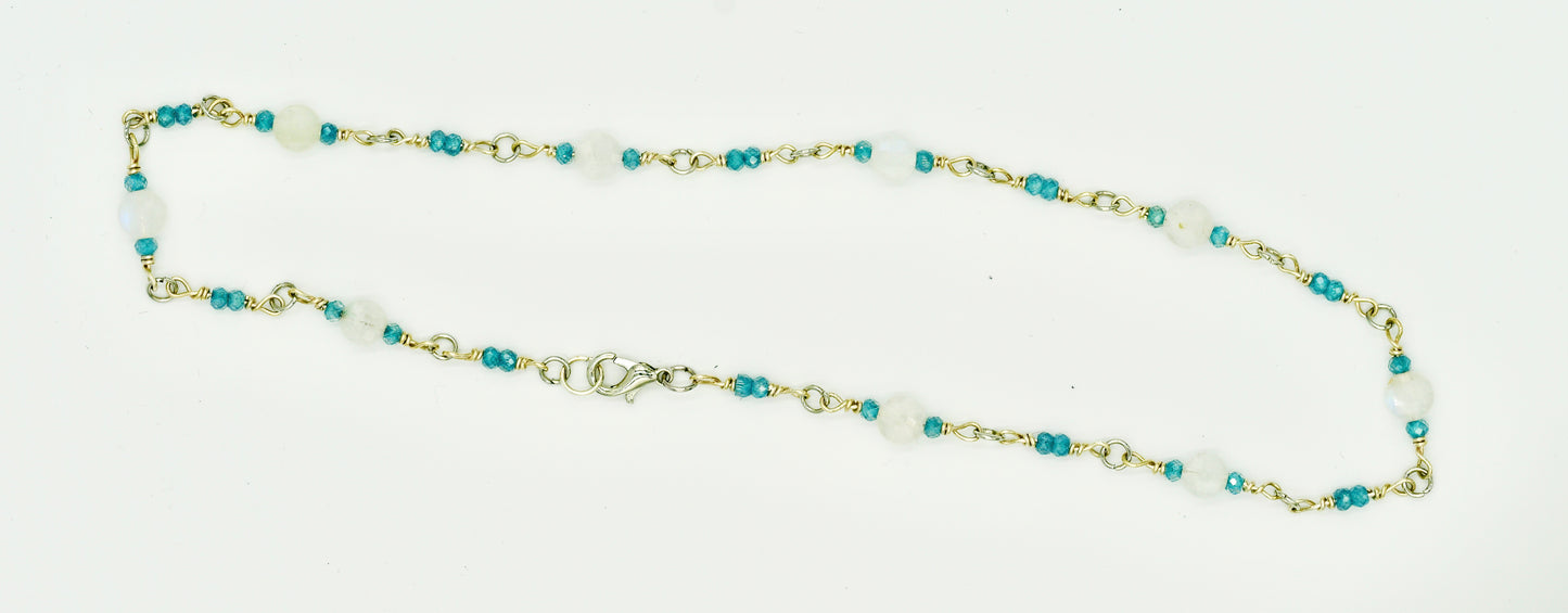 Moon Stone Aquamarine 925 Sterling Silver Rosary 16 Inch Necklace