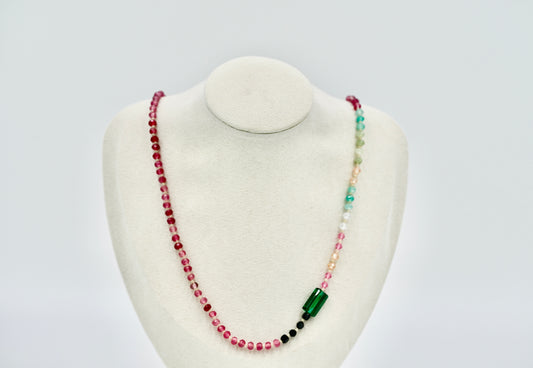 19 inch Tourmaline Eclectic Knotted silk Nacklece