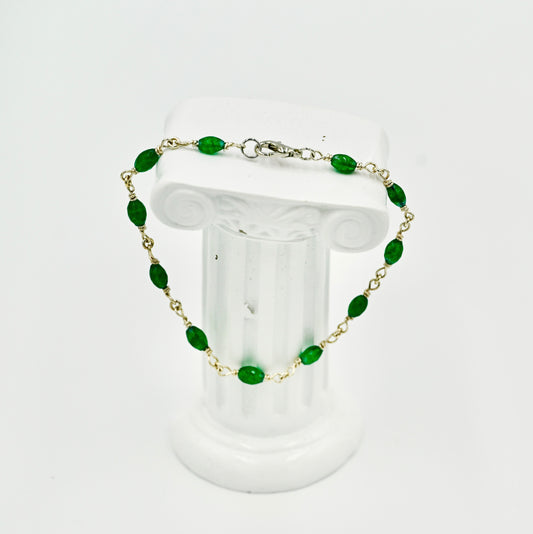 Sterling Silver Rosary Green Jade 8 Inch Bracelet