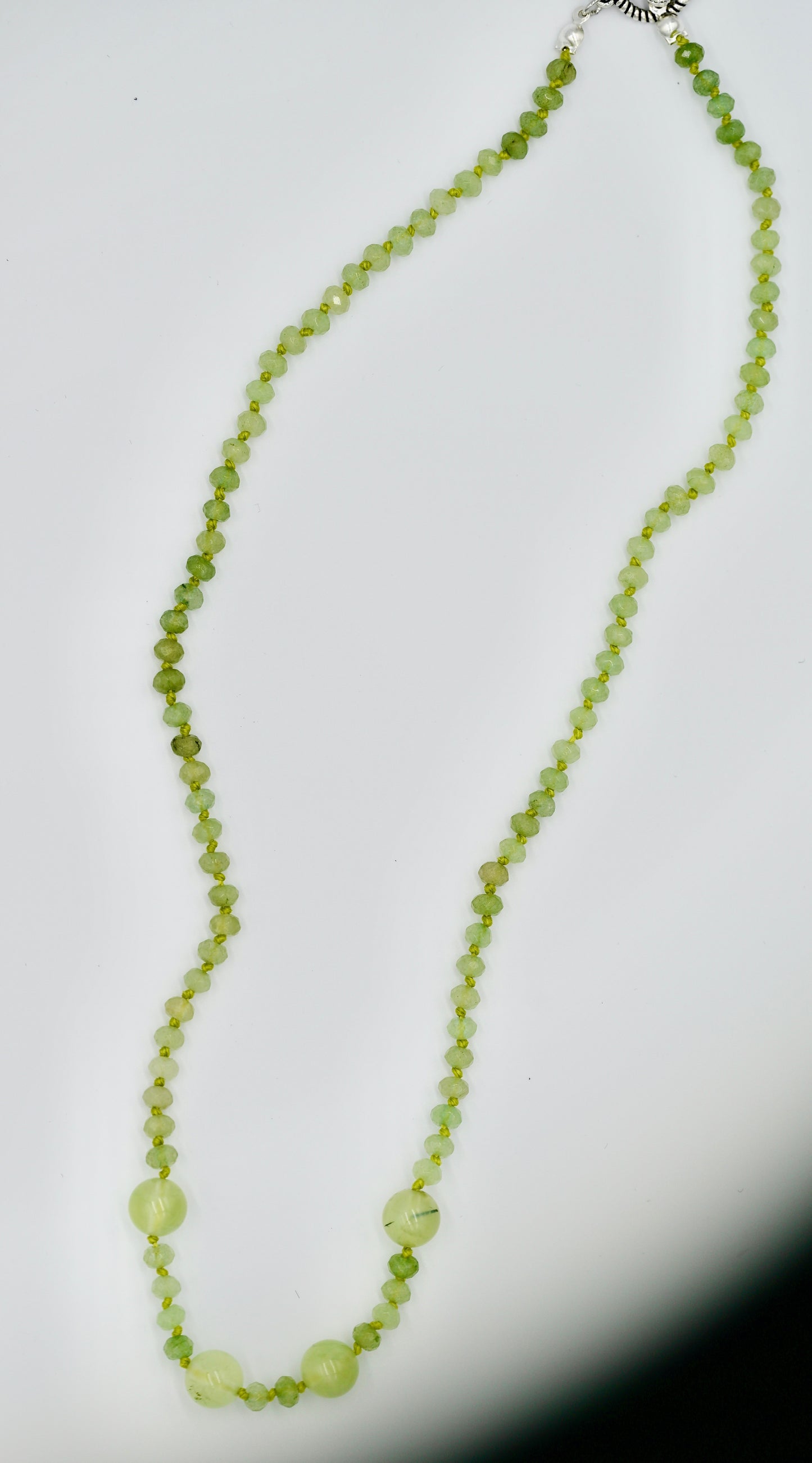 19 Inch Peridot Knotted Silk Necklace