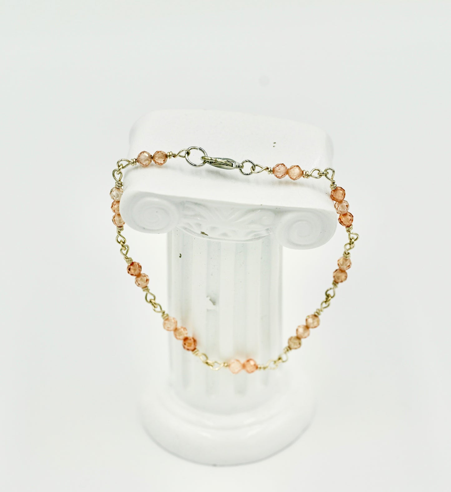 Sterling Silver Rosary Cognac Facetted Chrystals 8 Inch Bracelet