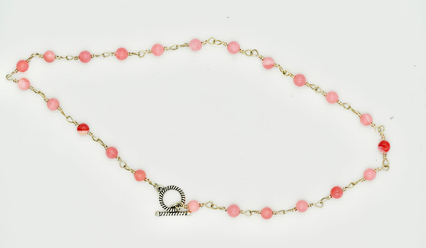 Pink Opal 925 Sterling Silver Rosary 17 Inch Necklace