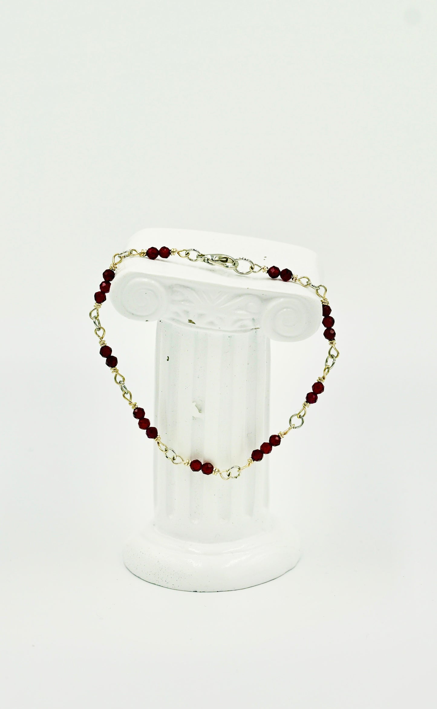 Sterling Silver Rosary Red Garnet Facetted 8 Inch Bracelet