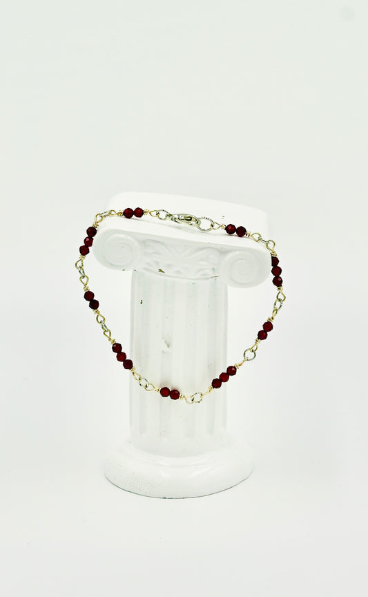 Sterling Silver Rosary Red Garnet Facetted 8 Inch Bracelet