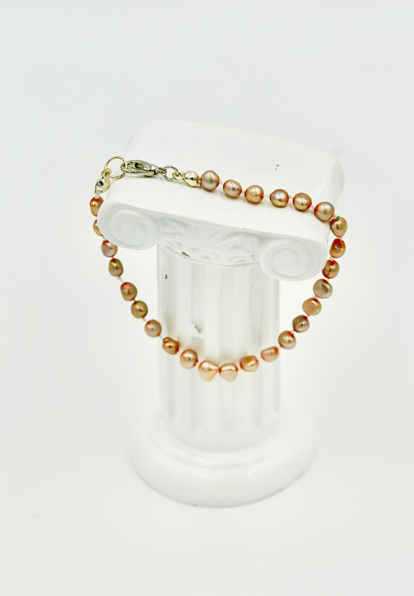 Brown Fresh Water Pearls 7 Inch Knotted Bracelet Silver Hardware