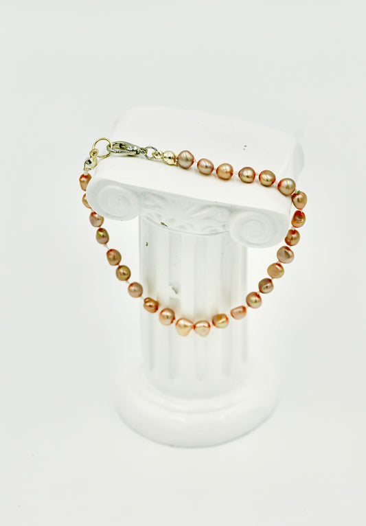 Brown Fresh Water Pearls 7 Inch Knotted Bracelet Silver Hardware