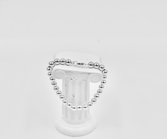 925 Sterling Silver Large Beads Round Flat 7 Inch Bracelet