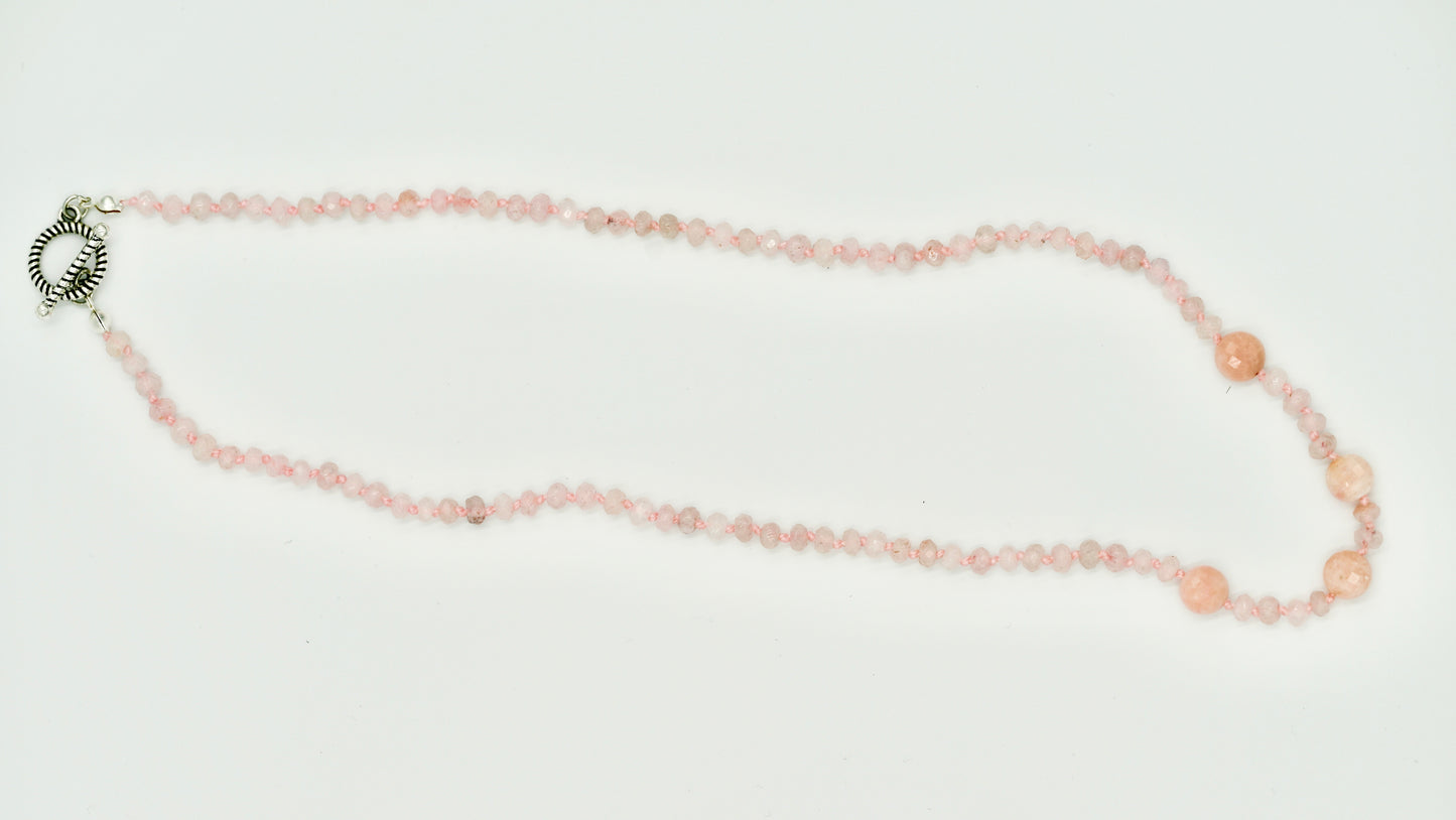 19 inch Pink Opal Knotted silk Necklace