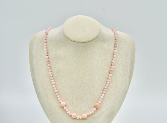 19 inch Pink Opal Knotted silk Necklace