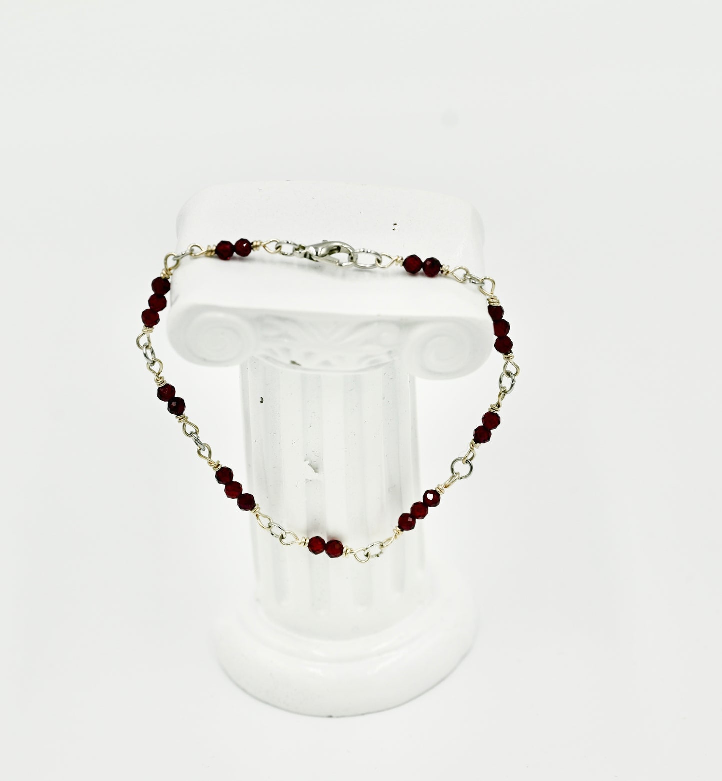 Sterling Silver Rosary Red Garnet Facetted 8 Inch Bracelet