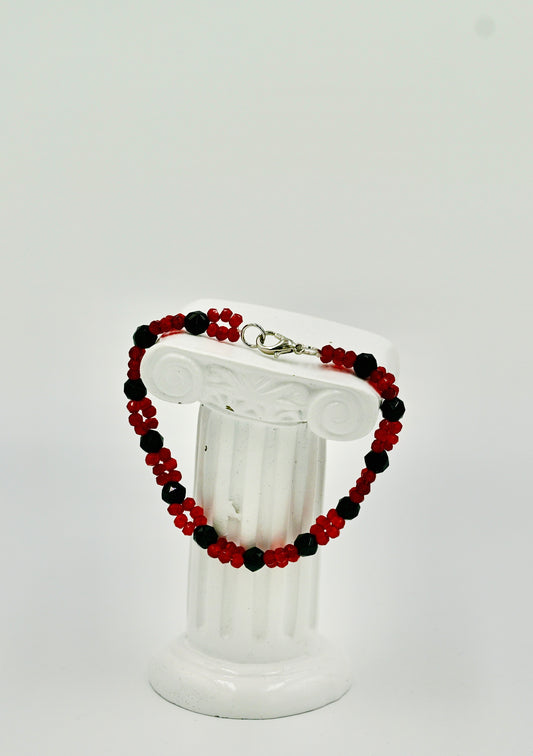 Orange Red Garnet Double Sewn 7 Inch Infinity Bracelet Silver Hardware