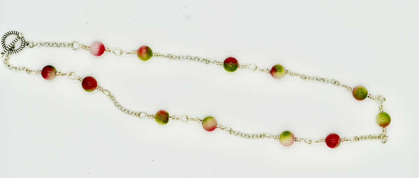 Jasper Jade Mixed 925 19 Inch Necklace Silver Hardware