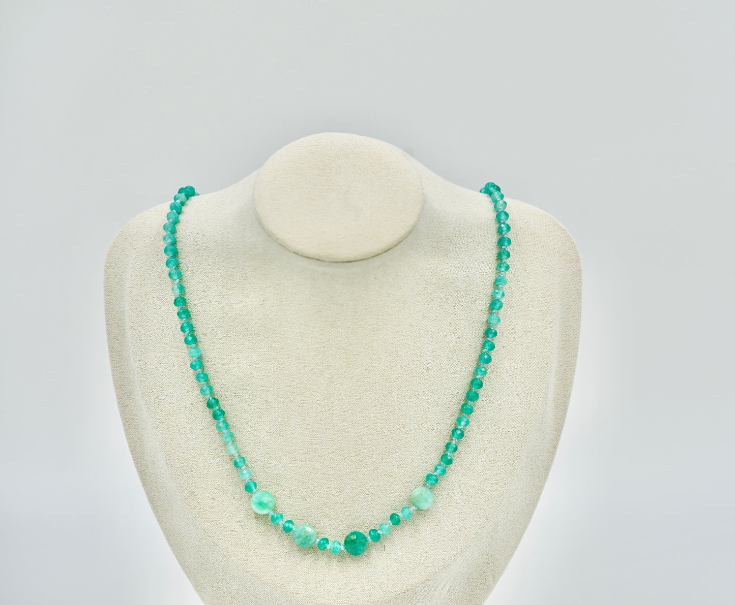 19 inch Aquamarine Knotted silk Necklace