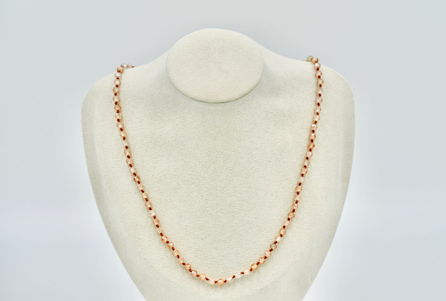 Chocolate Cognac Facet Chrystals 18 Inch Knotted Chocolate Brown Wax Silk Yellow Copper Hardware