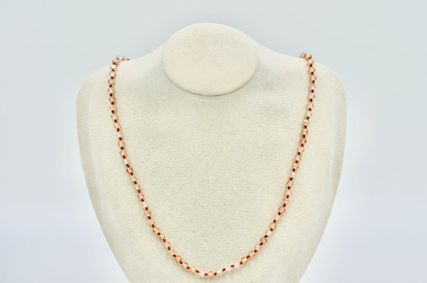 Chocolate Cognac Facet Chrystals 18 Inch Knotted Chocolate Brown Wax Silk Yellow Copper Hardware