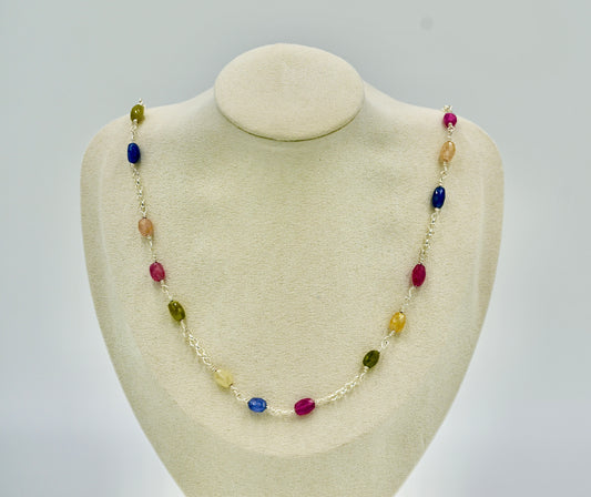 Multiple Tourmaline Silver Hardware 22 Inch Necklace