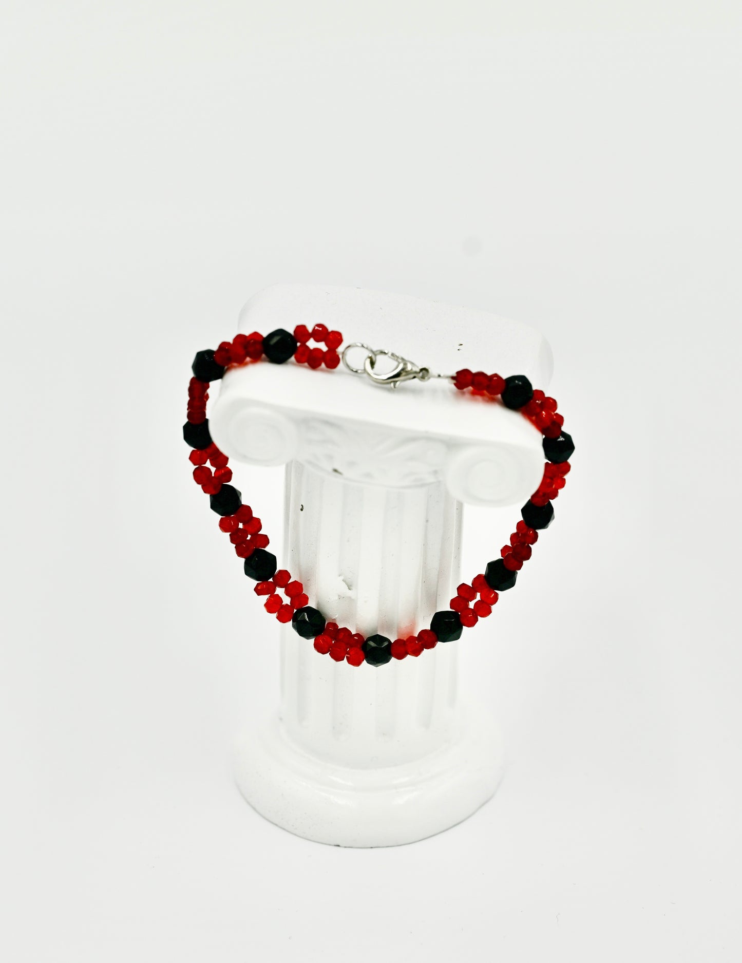Orange Red Garnet Double Sewn 7 Inch Infinity Bracelet Silver Hardware