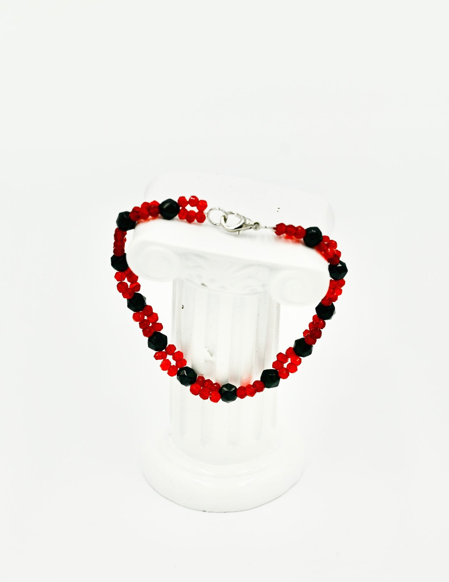 Orange Red Garnet Double Sewn 7 Inch Infinity Bracelet Silver Hardware