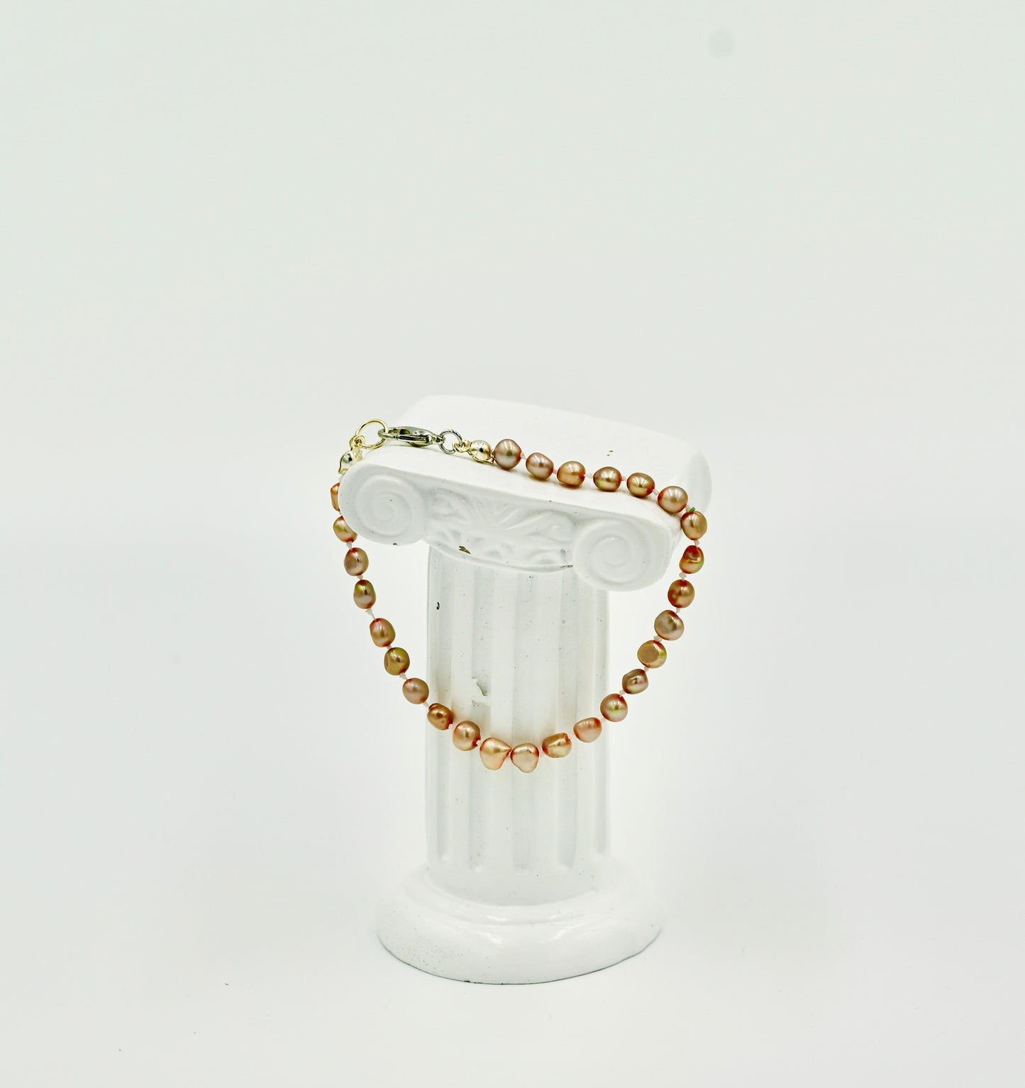 Brown Fresh Water Pearls 7 Inch Knotted Bracelet Silver Hardware
