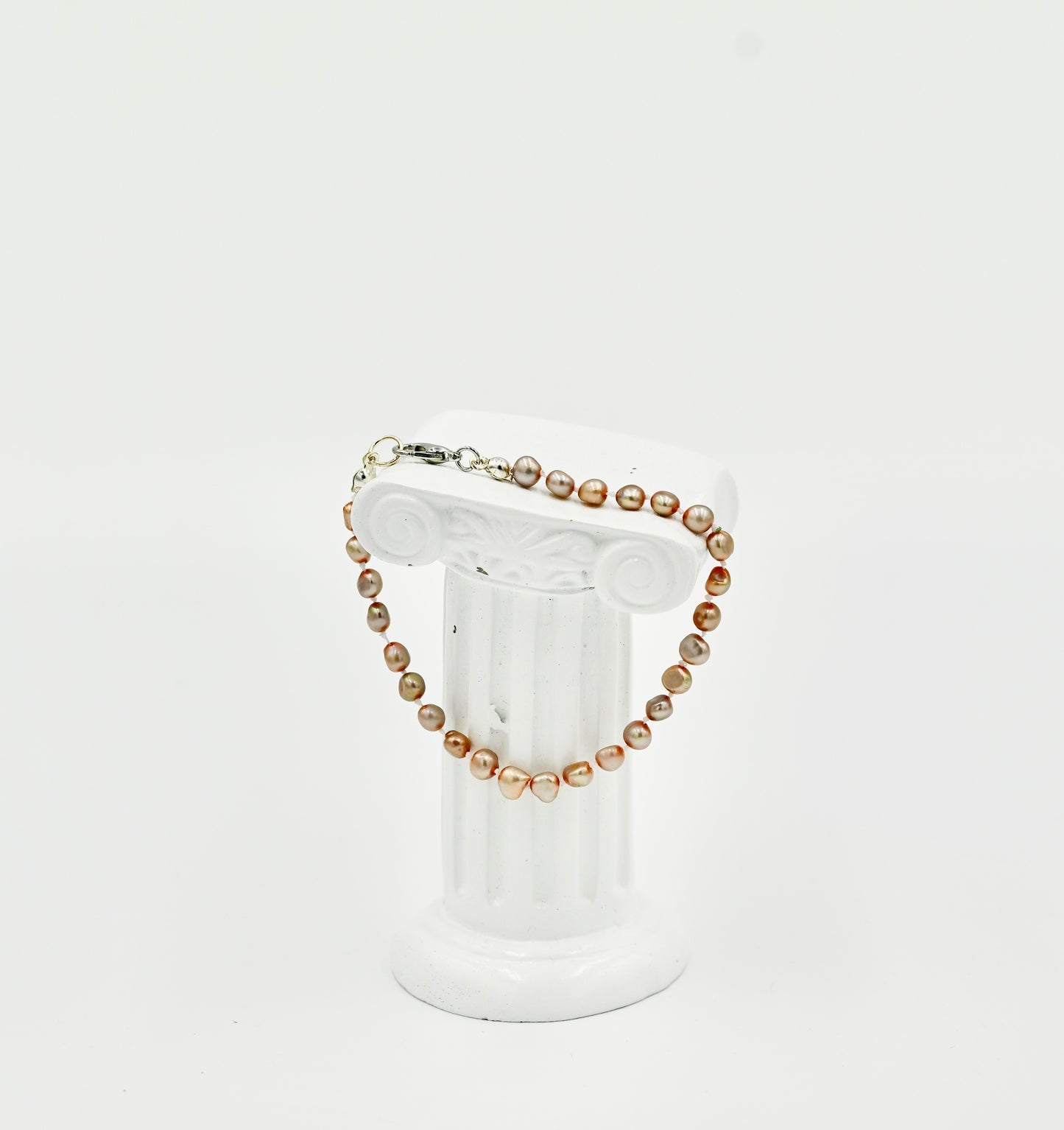 Brown Fresh Water Pearls 7 Inch Knotted Bracelet Silver Hardware