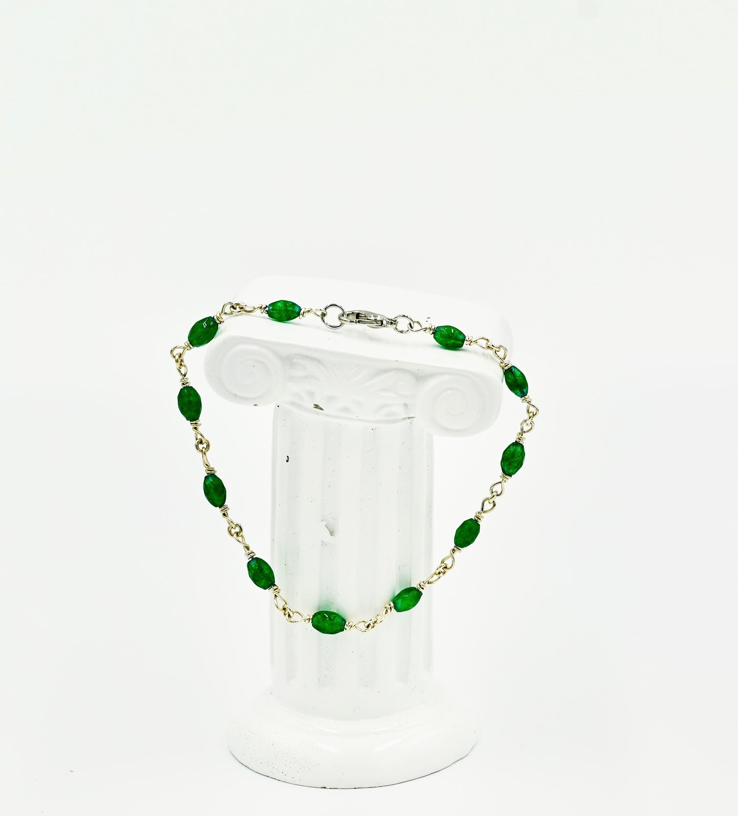 Sterling Silver Rosary Green Jade 8 Inch Bracelet