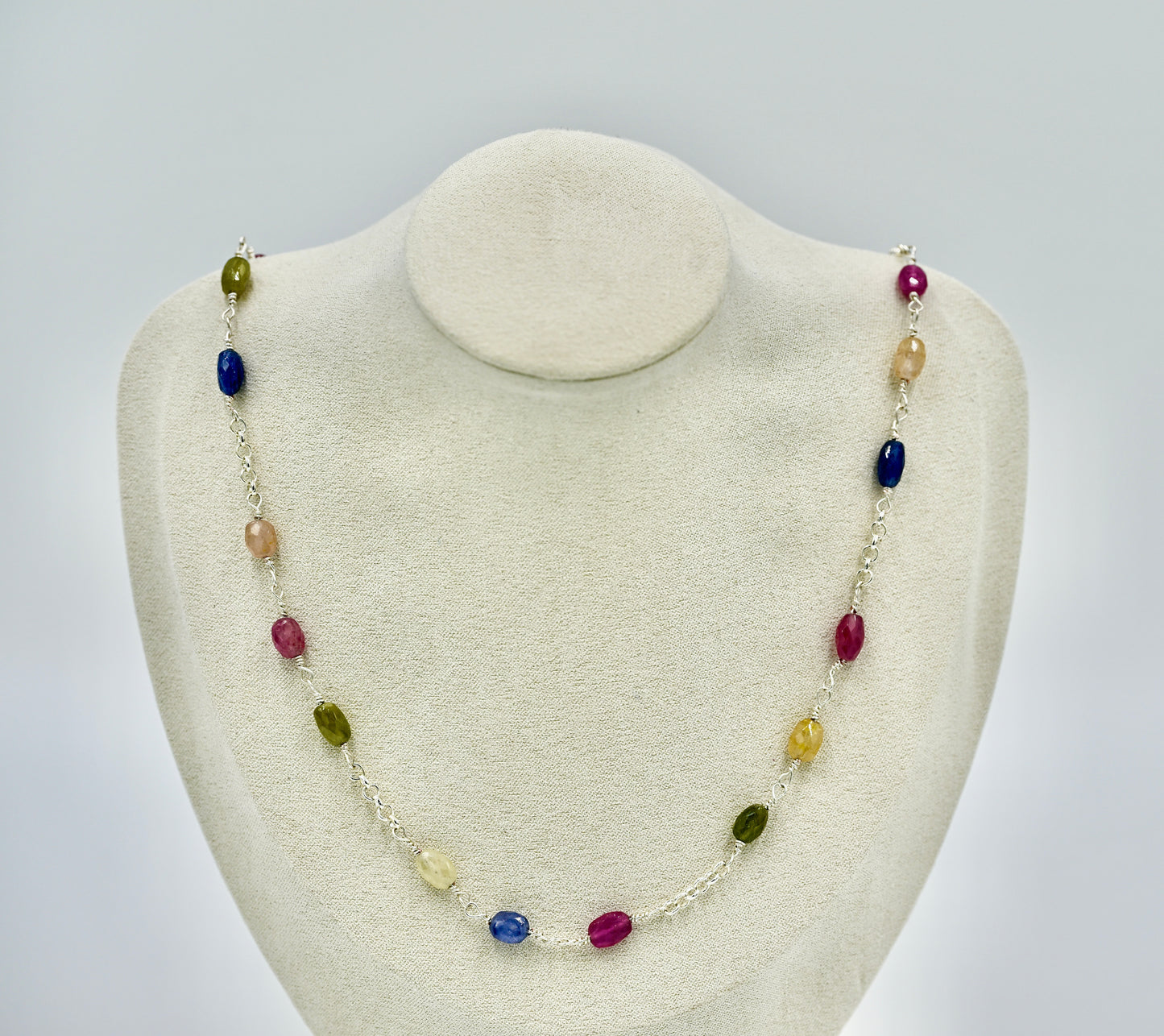 Multiple Tourmaline Silver Hardware 22 Inch Necklace