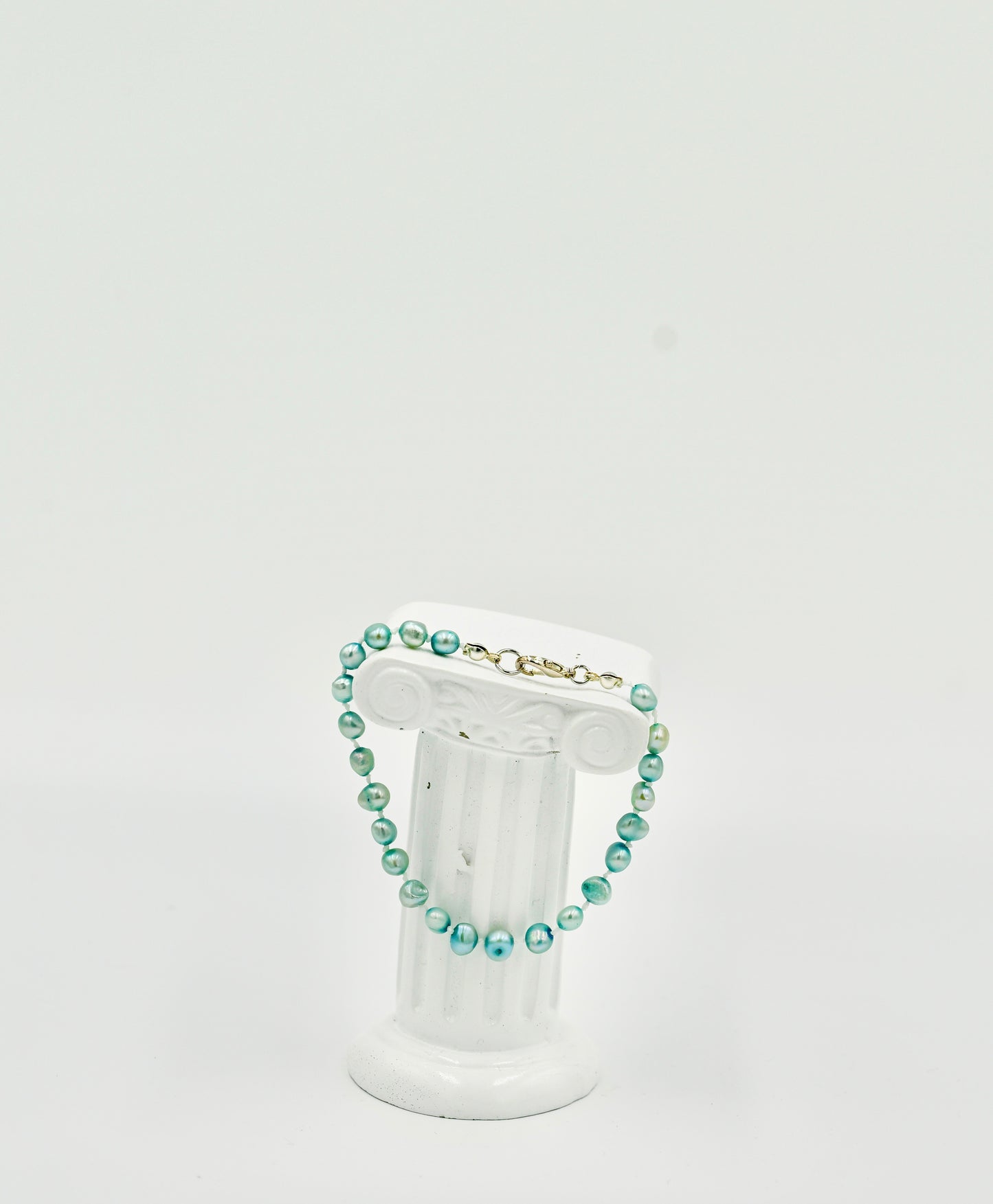 Natural Blue Fresh Water Pearls 7 Inch Knotted Bracelet Silver Hardware