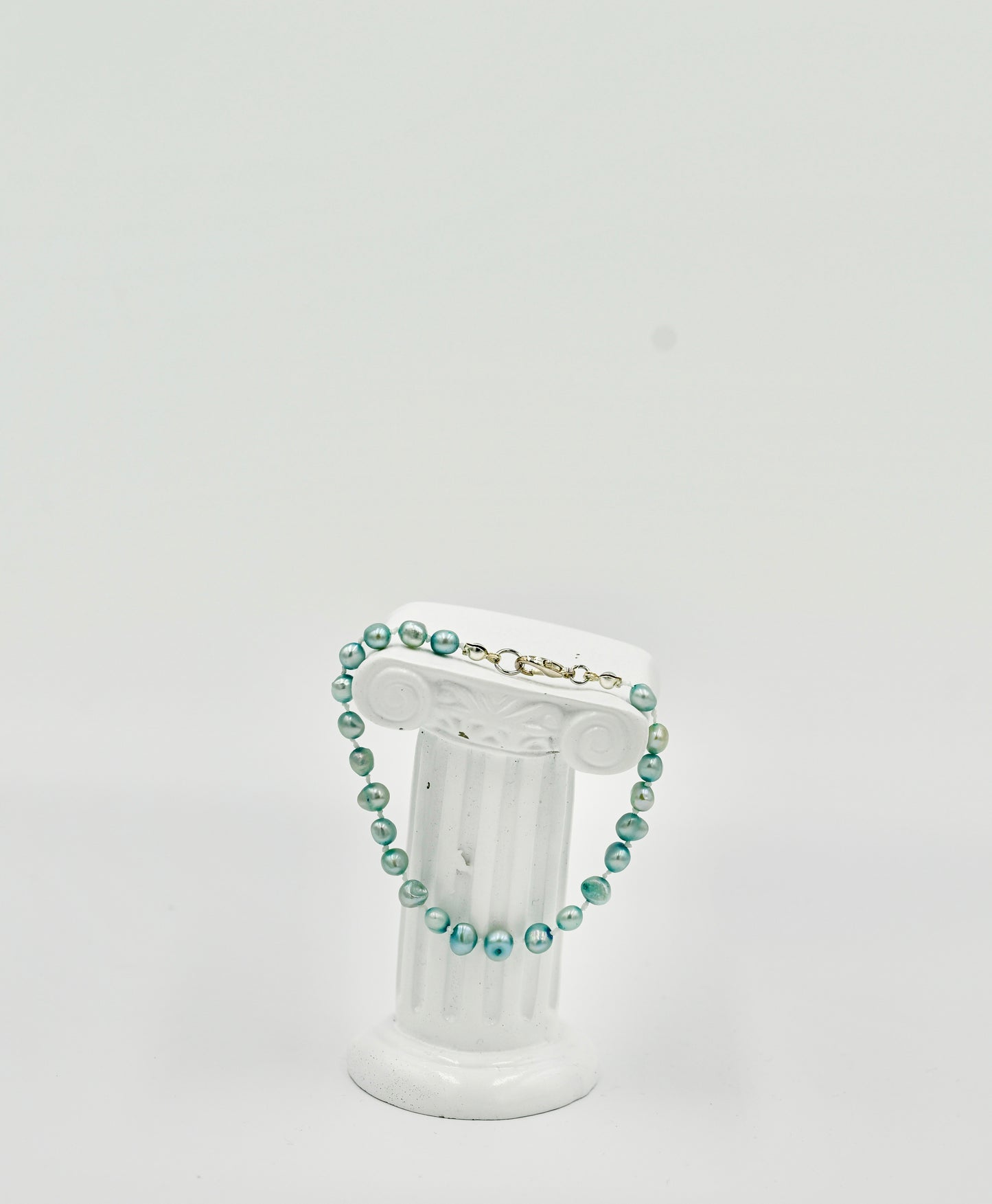 Natural Blue Fresh Water Pearls 7 Inch Knotted Bracelet Silver Hardware
