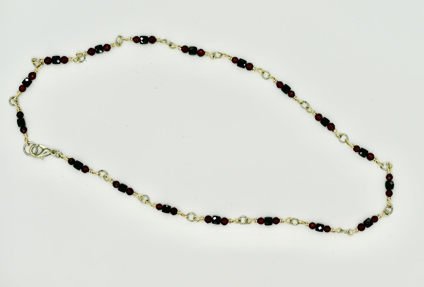 Black Spinel Red Garnet Accent 16 Inch 925 Rosary Necklace