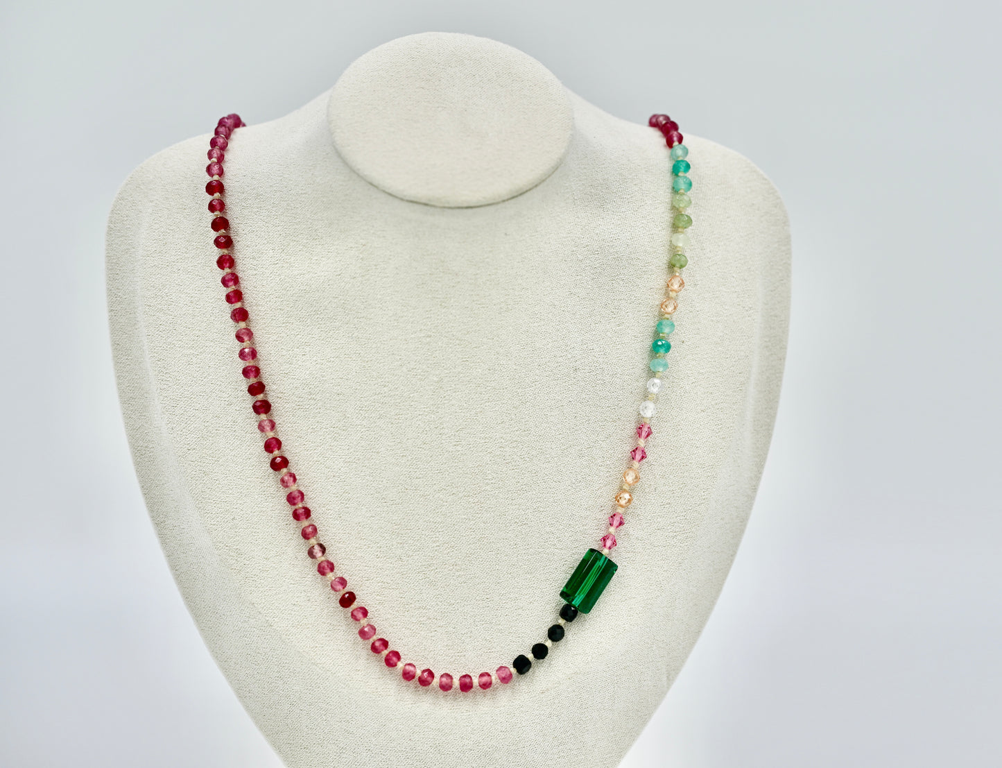 19 inch Tourmaline Eclectic Knotted silk Nacklece