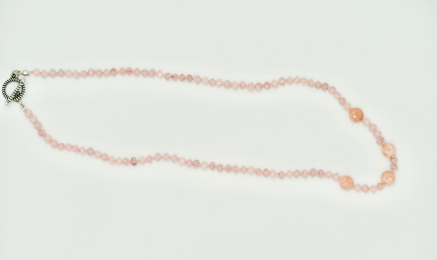 19 inch Pink Opal Knotted silk Necklace