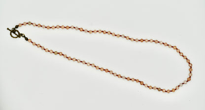 Chocolate Cognac Facet Chrystals 18 Inch Knotted Chocolate Brown Wax Silk Yellow Copper Hardware