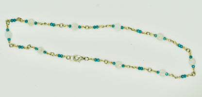 Moon Stone Aquamarine 925 Sterling Silver Rosary 16 Inch Necklace