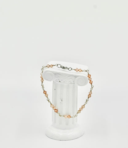 Sterling Silver Rosary Cognac Facetted Chrystals 8 Inch Bracelet
