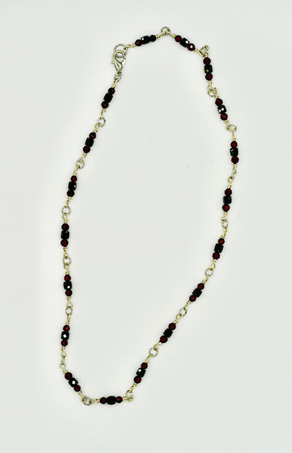 Black Spinel Red Garnet Accent 16 Inch 925 Rosary Necklace