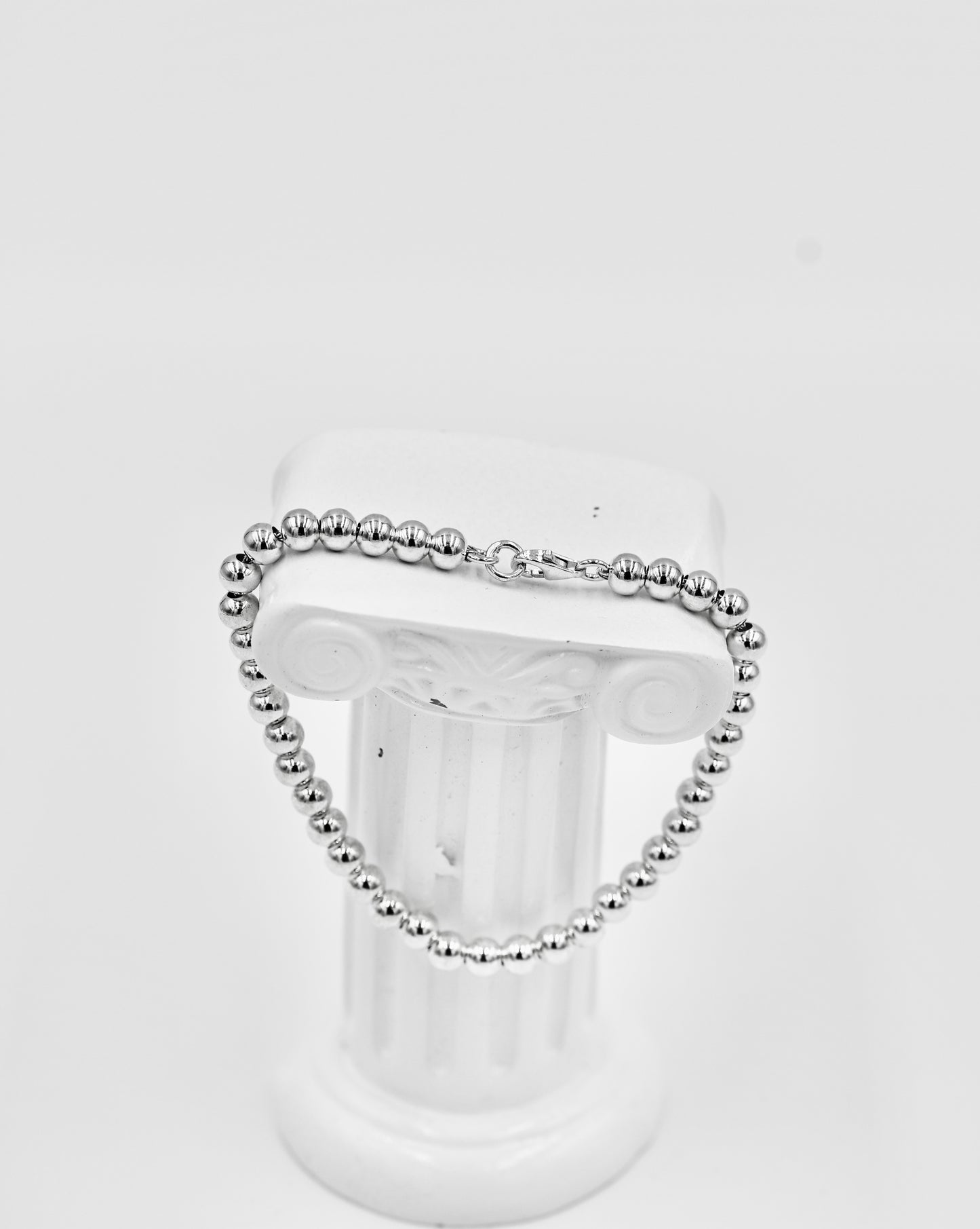 925 Sterling Silver Medium Beads Round Flat 7 Inch Bracelet