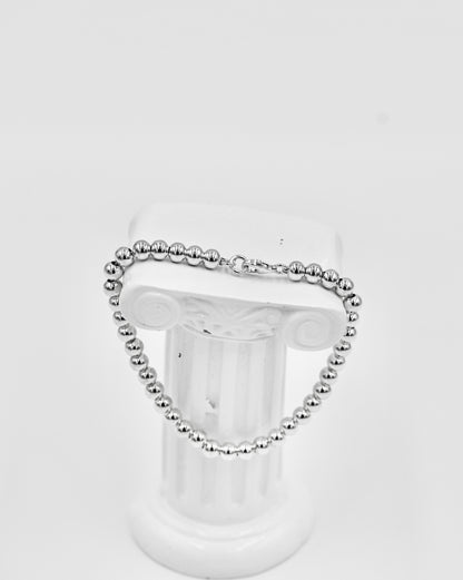 925 Sterling Silver Medium Beads Round Flat 7 Inch Bracelet