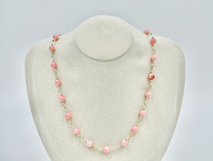 Pink Opal 925 Sterling Silver Rosary 17 Inch Necklace
