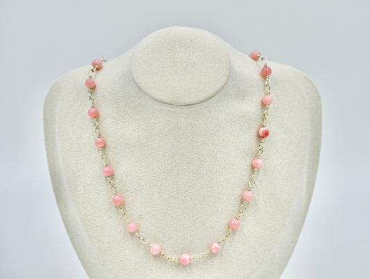 Pink Opal 925 Sterling Silver Rosary 17 Inch Necklace