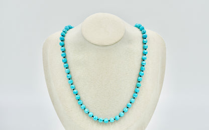 Mystic Blue Jade Facetted 17 Inch Necklace Knotted Black Silk