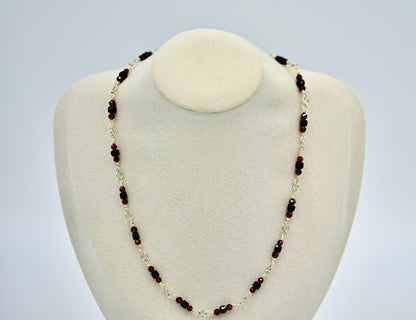 Black Spinel Red Garnet Accent 16 Inch 925 Rosary Necklace