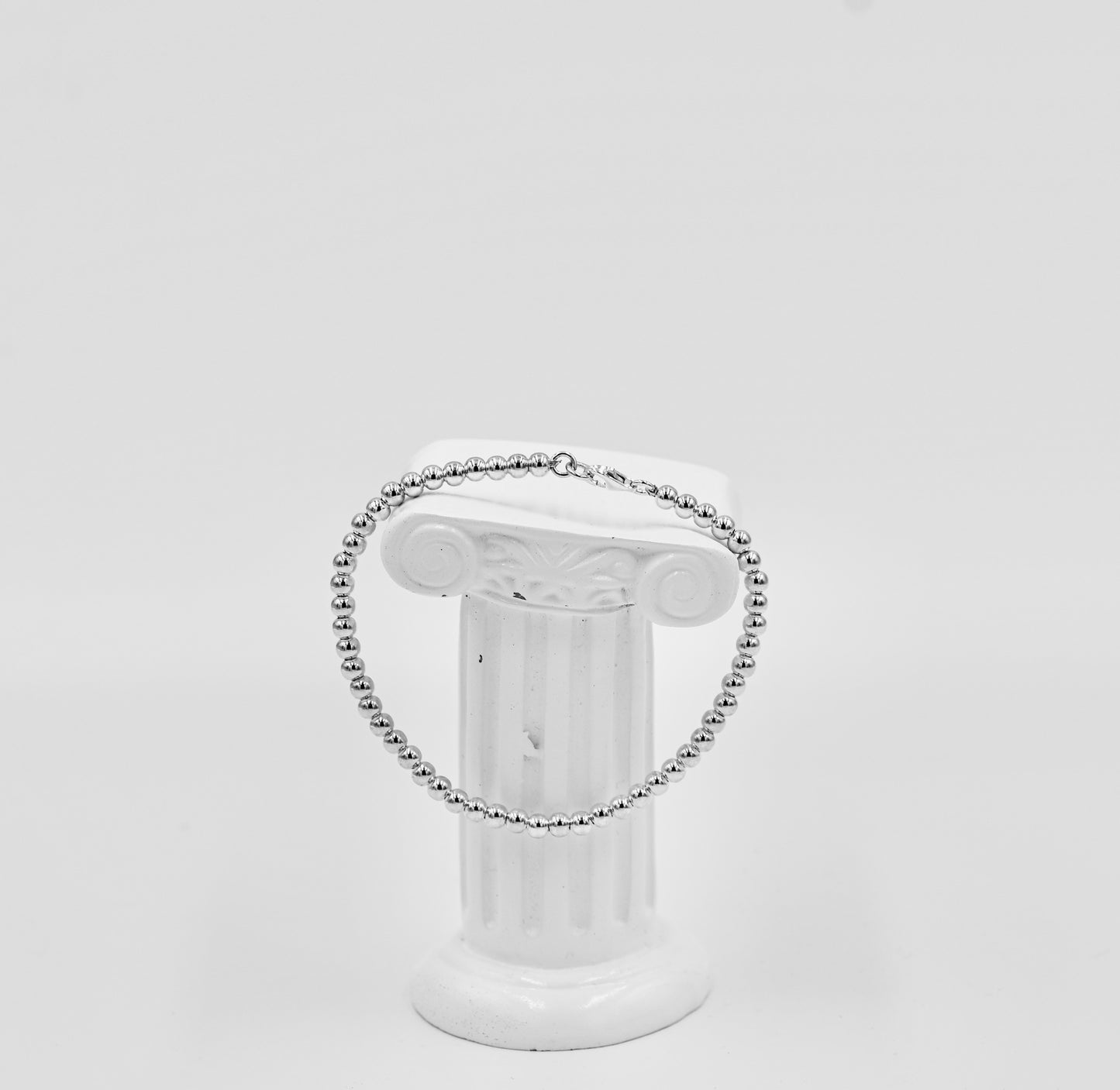 925 Sterling Silver Medium Beads Round Flat 7 Inch Bracelet
